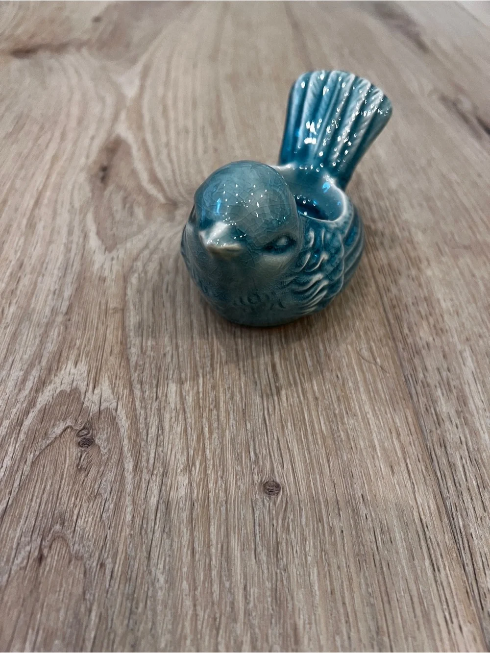 Vintage Blue Crackle Glaze Ceramic Bird Tealight Holder